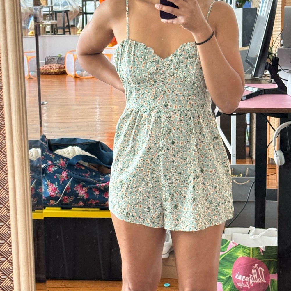 Floral Green Romper